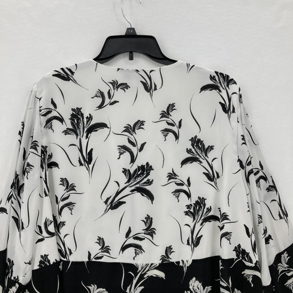 Alfani Blouse Womens 3X Black White Floral Zip Front Long Sleeve Pullover Tunic - Picture 9 of 11